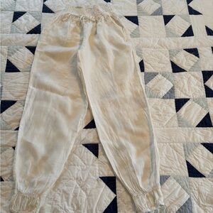 Madison Mathews White Linen Elastic Cuff Smocked Jogger Pant Women’s Size Medium